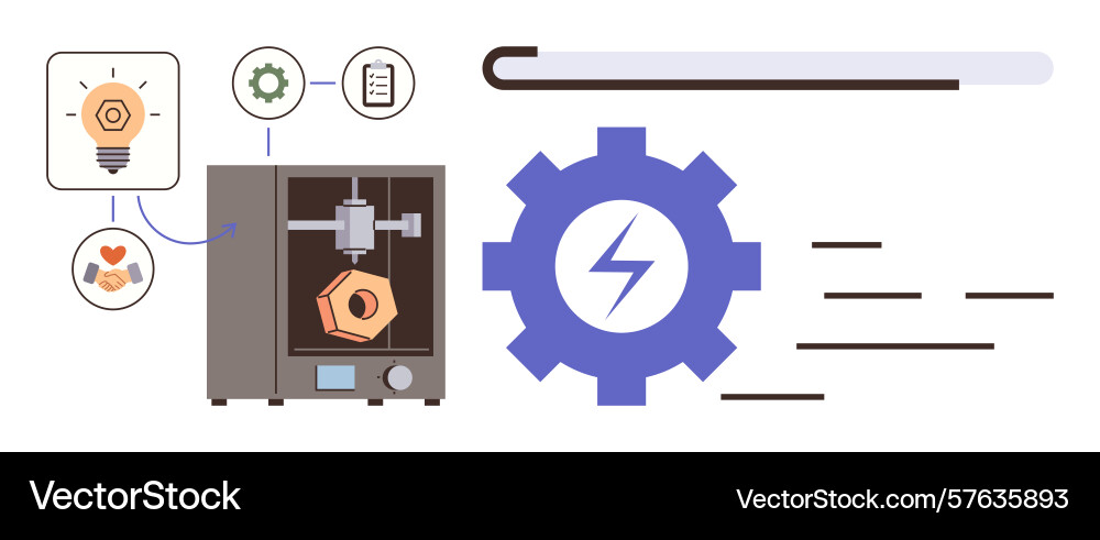 3d printer creating object with gear 3d printer creating object with gear vector image