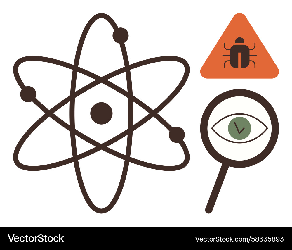 Atom Structure with Bug Alert Symbol Vector Image