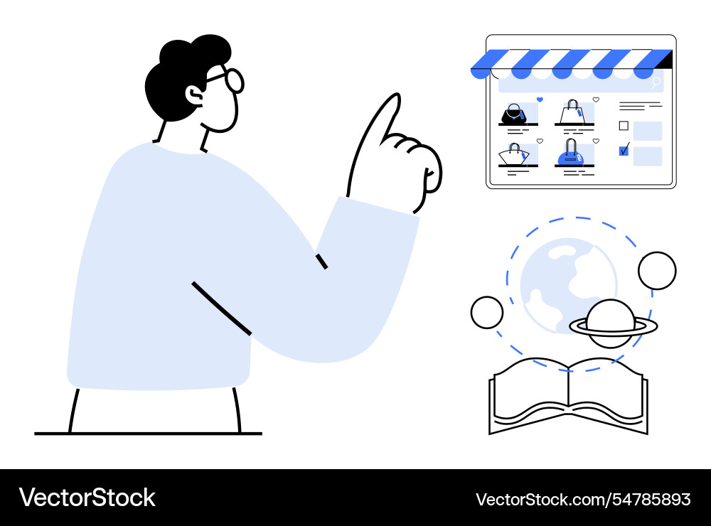 Educator pointing at online learning resources Educator pointing at online learning resources vector image