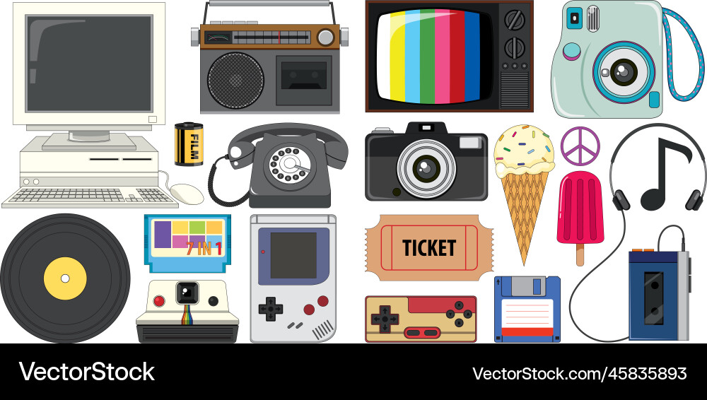 Retro objects and elements set Retro objects and elements set vector image
