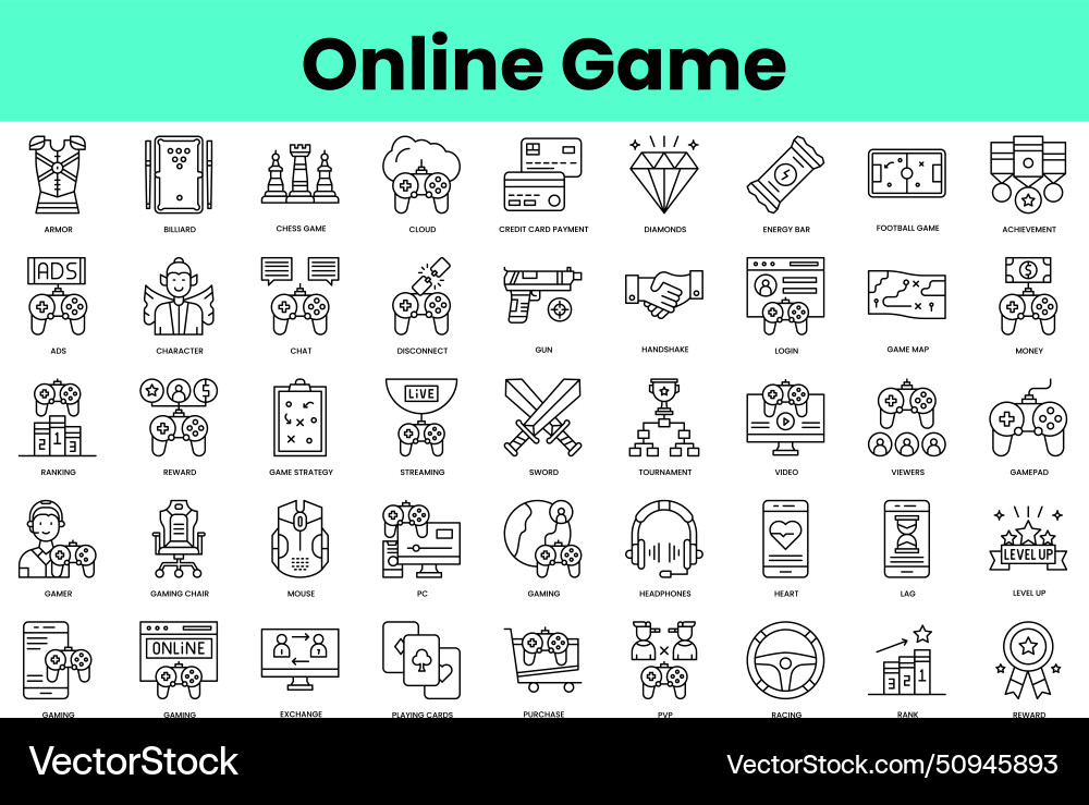 Set of online game icons linear style icon bundle vector image