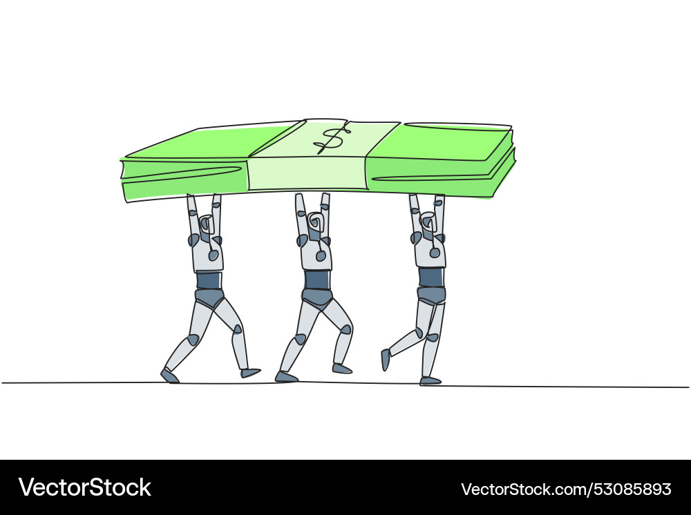 Single one line drawing group of robots working Single one line drawing group of robots working vector image