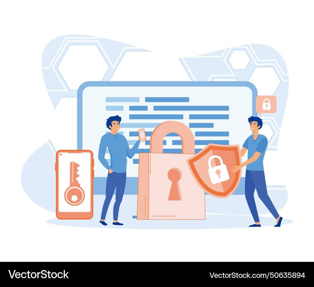 Flat data security system concept with people vector image