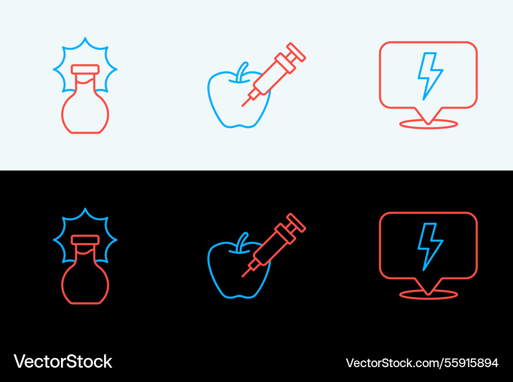 Set line lightning bolt explosion the flask Set line lightning bolt explosion the flask vector image