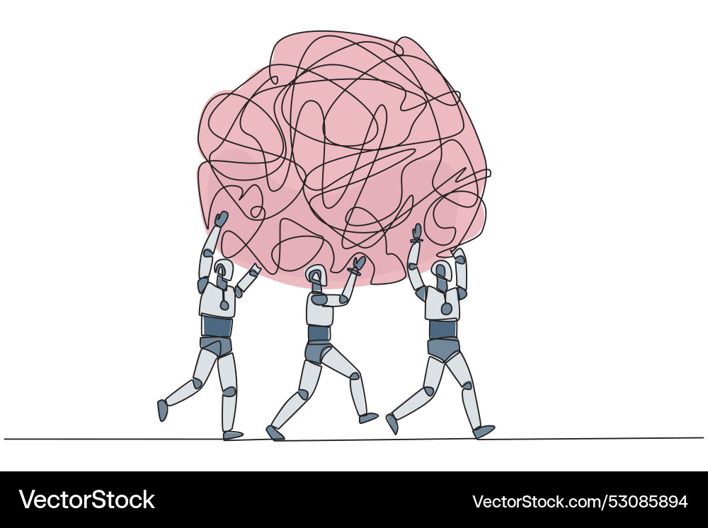 Single continuous line drawing group of robots Single continuous line drawing group of robots vector image