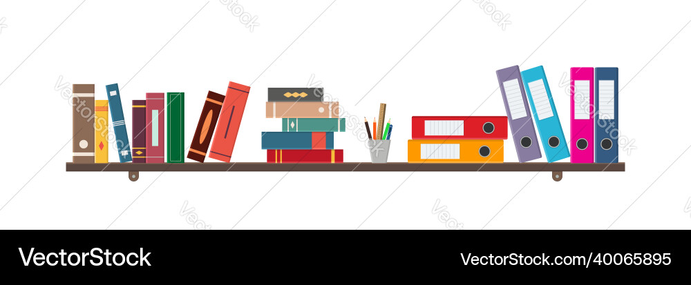 Book on shelf bookshelf with binder folder vector image