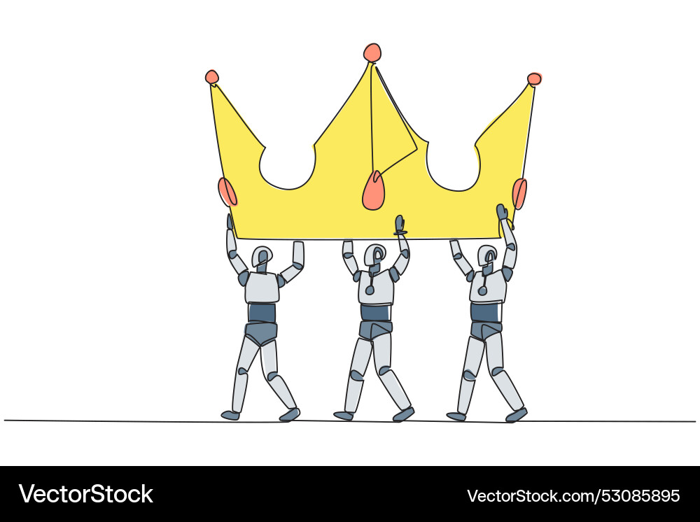 Continuous one line drawing group of robots work Continuous one line drawing group of robots work vector image