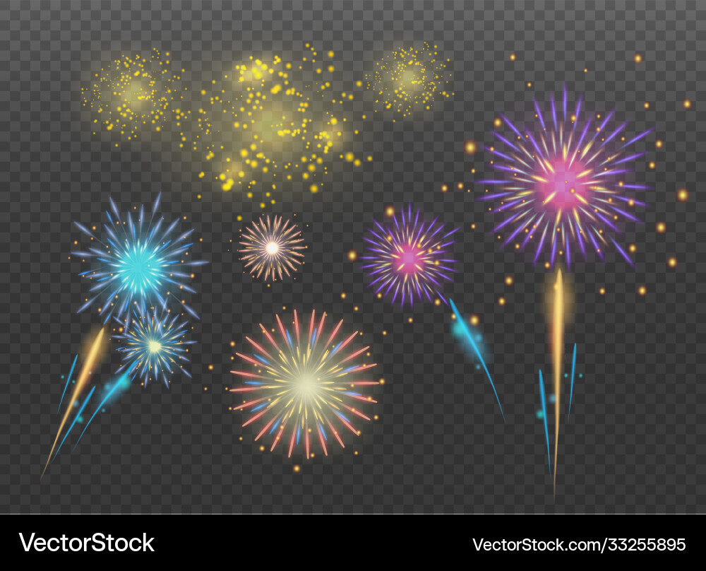 Fireworks collections on transparent background Vector Image