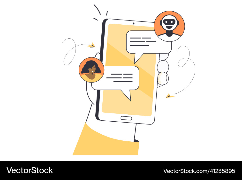 Hand holding smartphone with bot chat on screen Hand holding smartphone with bot chat on screen vector image