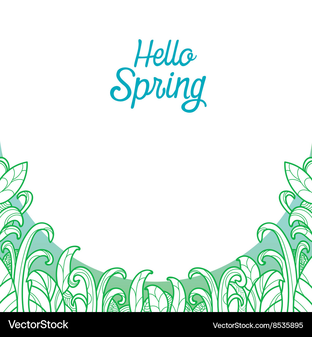 Hello spring text with grass in outline background Vector Image