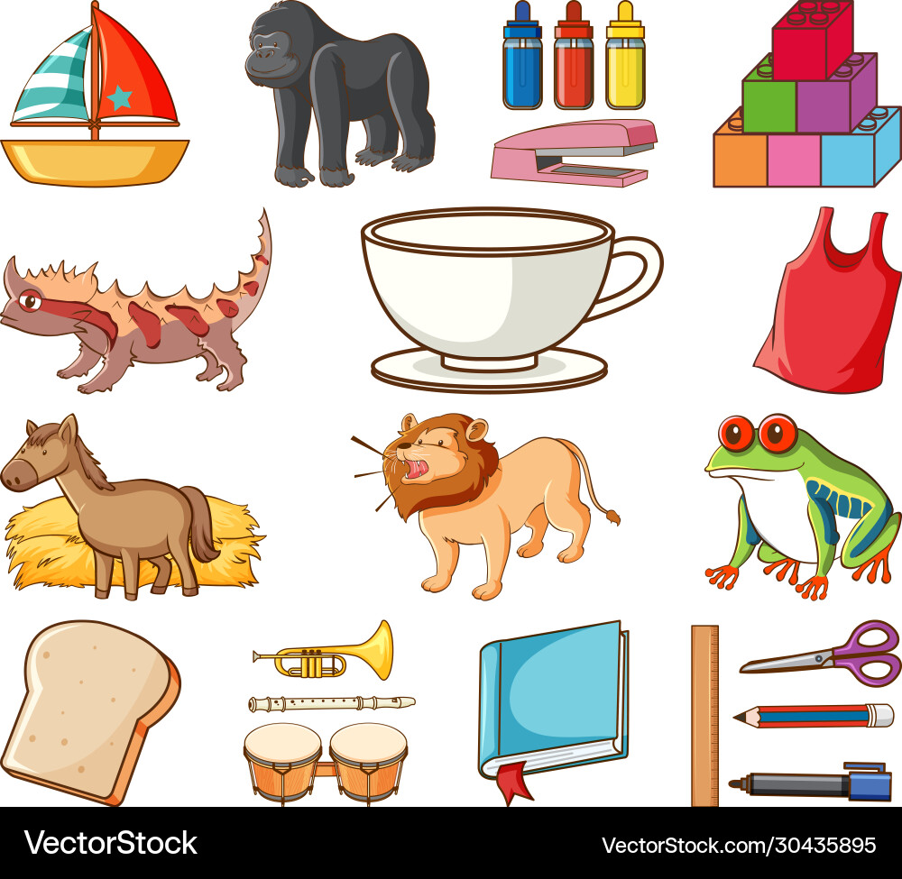 Large set different animals and other objects Large set different animals and other objects vector image