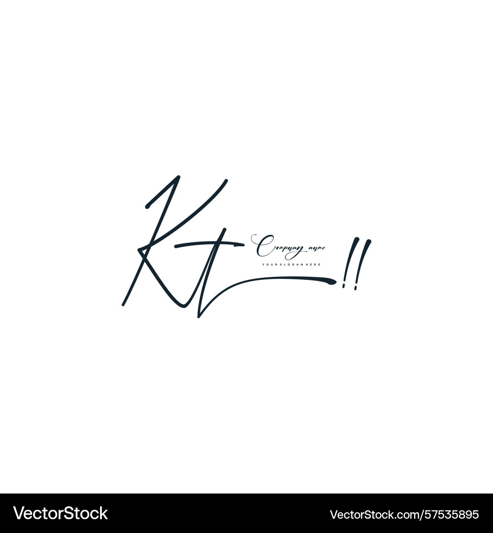 Minimal signature logo design with kt initials Minimal signature logo design with kt initials Vector Image