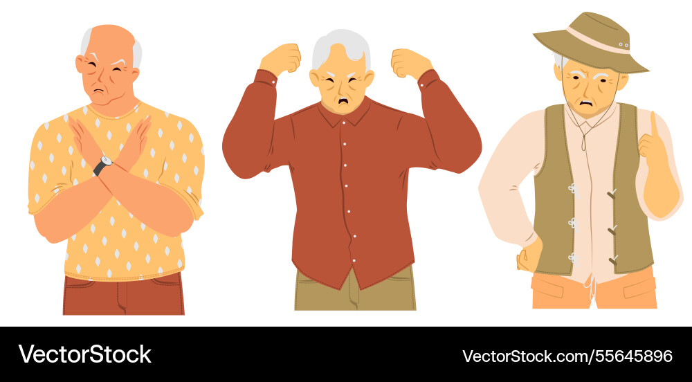 An elderly man displays anger through his posture An elderly man displays anger through his posture vector image