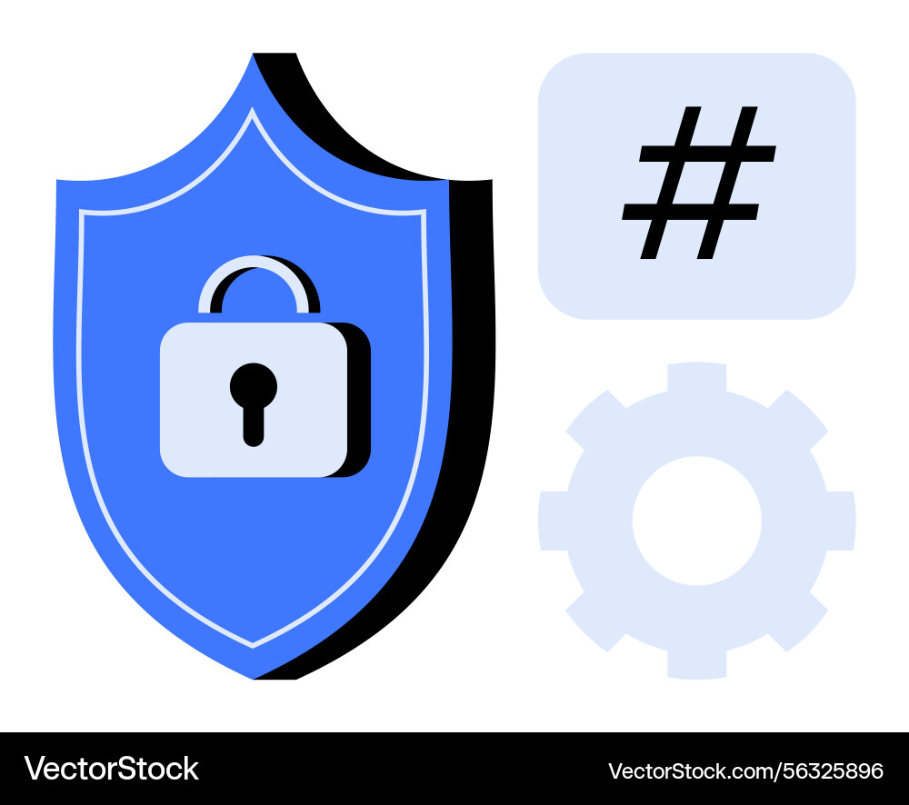 Cybersecurity Shield with Lock and Hash Vector Image