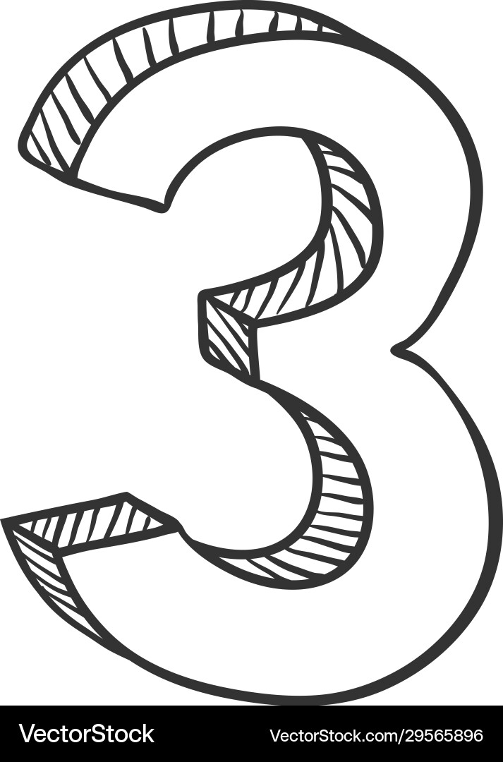 Hand drawn sketch - number three Hand drawn sketch - number three vector image
