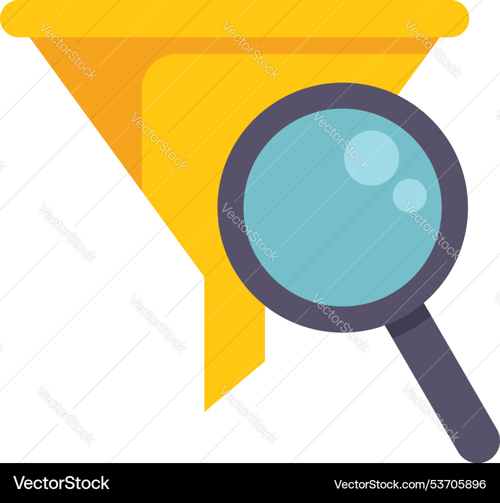 Magnifying glass analyzing data through funnel Magnifying glass analyzing data through funnel vector image