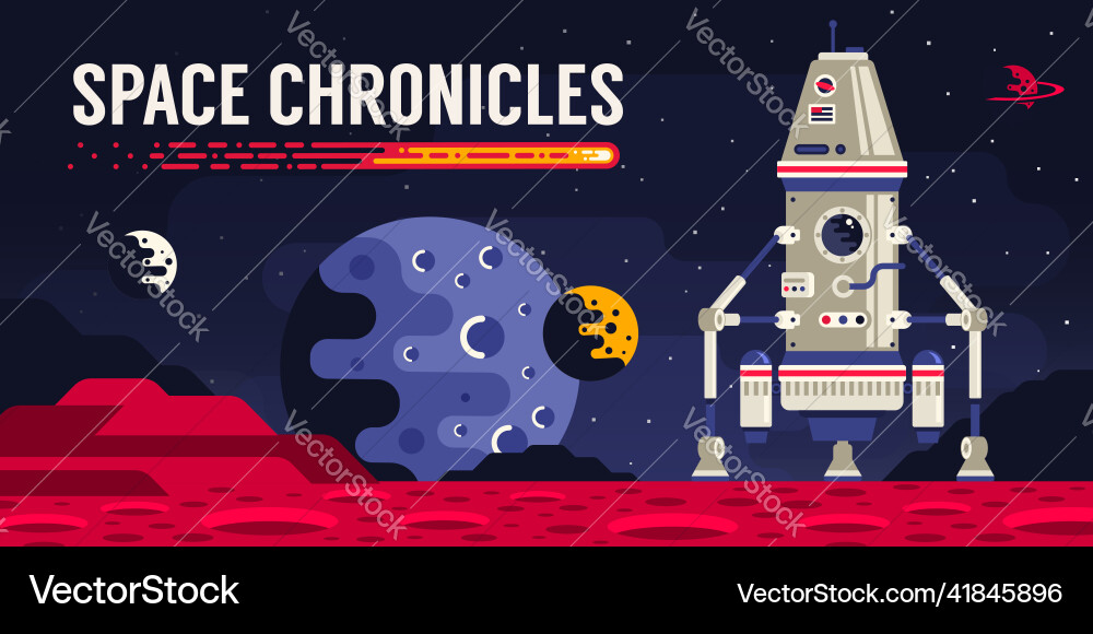 Planet surface and spacecraft landing module vector image