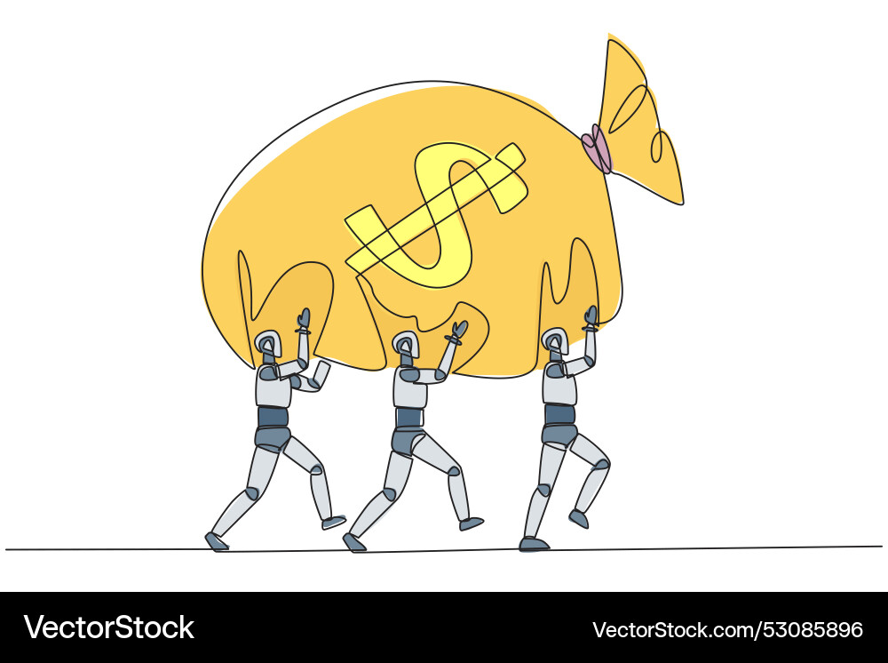 Single one line drawing a group of robots work Single one line drawing a group of robots work Vector Image