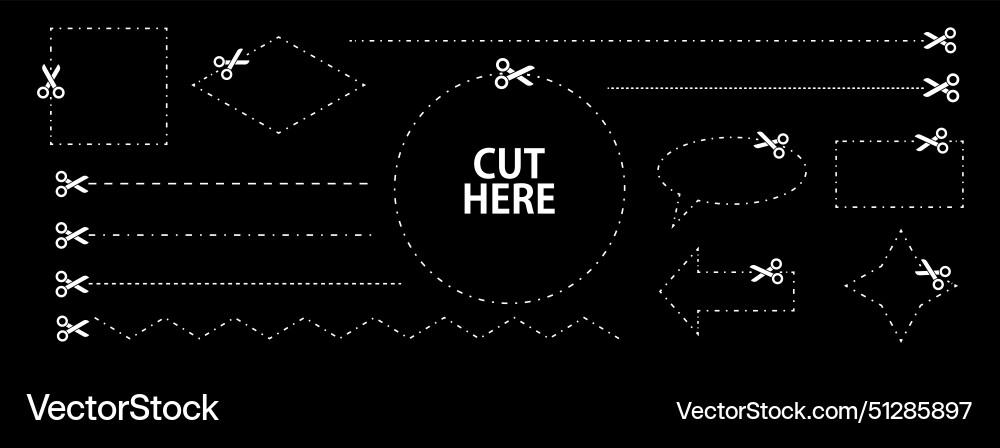 Set of scissors with cut lines collection vector image