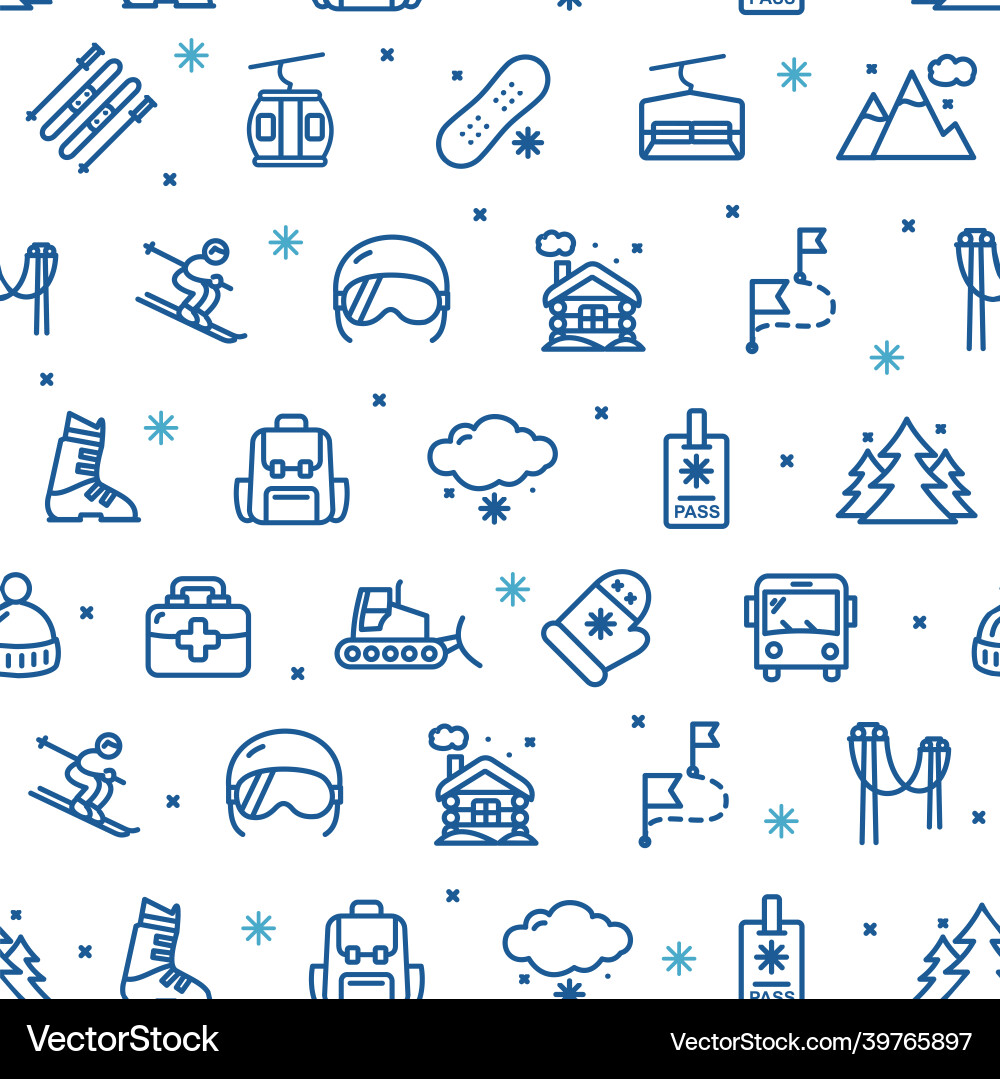 Ski resort sign thin line seamless pattern Ski resort sign thin line seamless pattern vector image