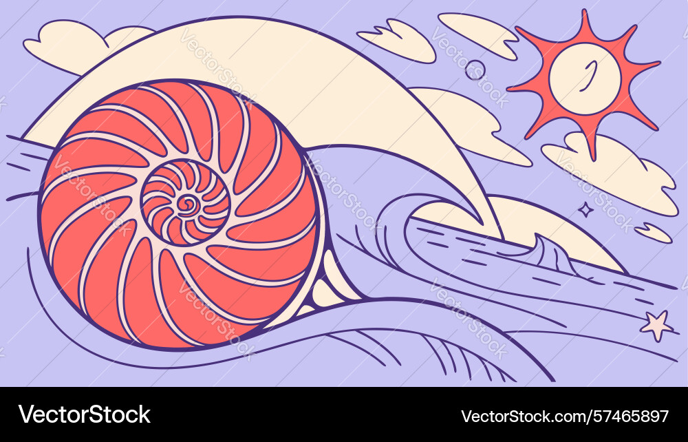 Spiral shell motif with abstract sky design vector image