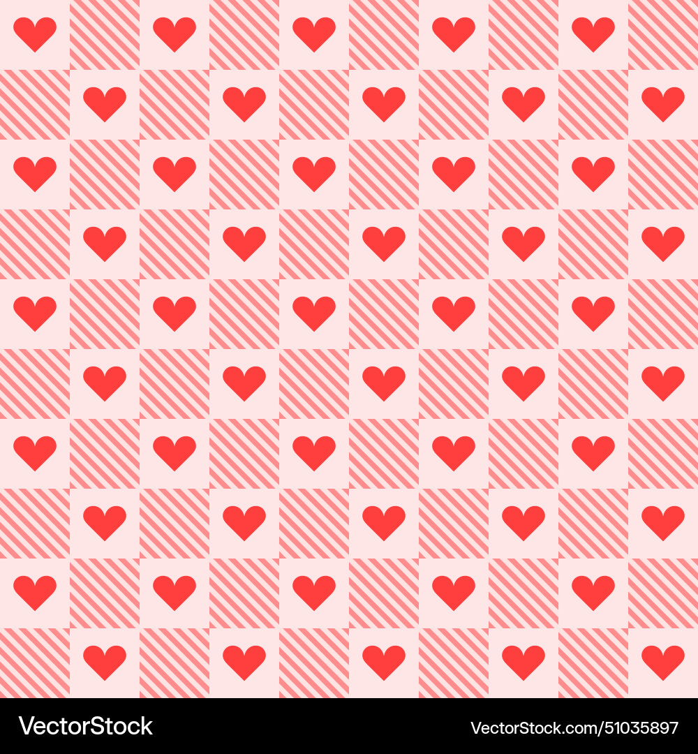 Tiny hearts chess grid seamless pattern vector image