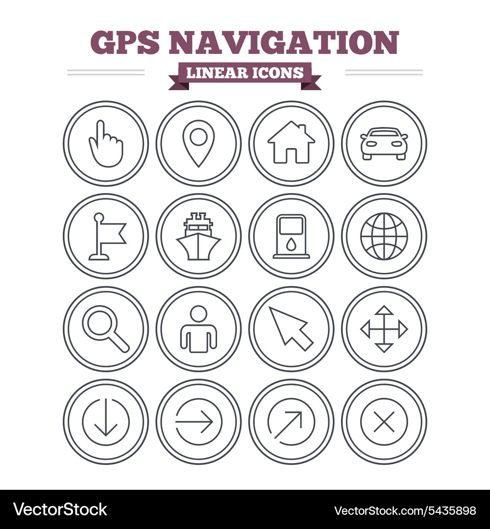 Gps navigation linear icons set thin outline Vector Image