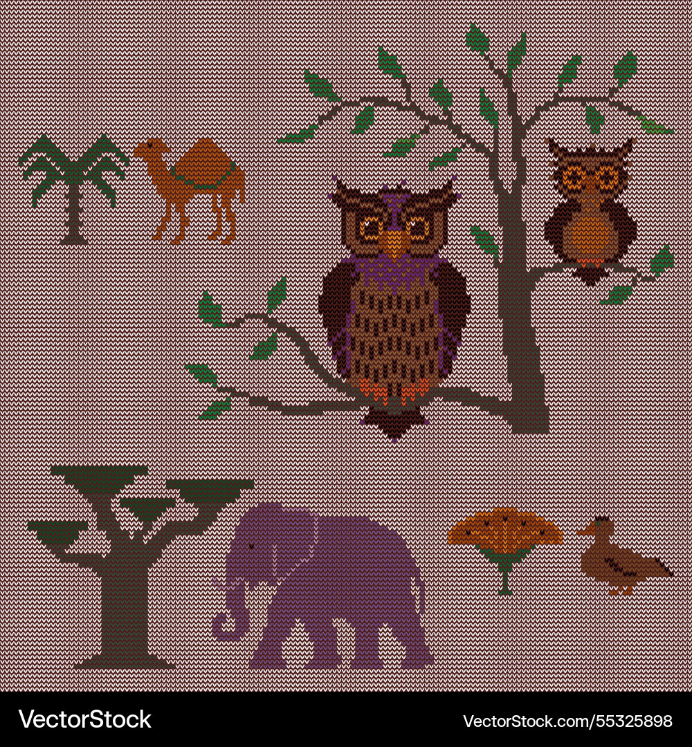 Knitted set of patterns with animals Vector Image