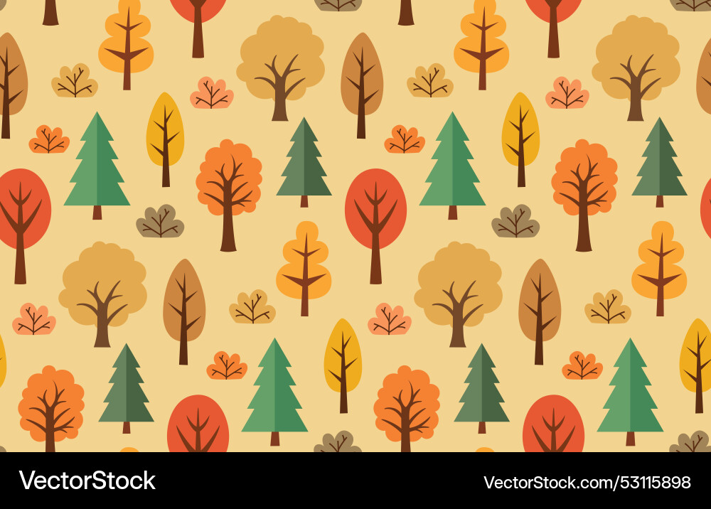 Pattern with simple flat autumn trees and bushes vector image
