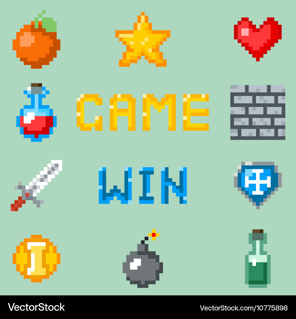 Pixel games icons for web app or video game Vector Image