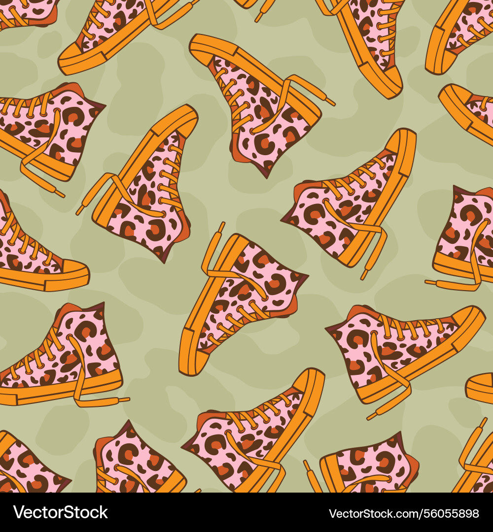 Seamless pattern with leopard sneakers vector image