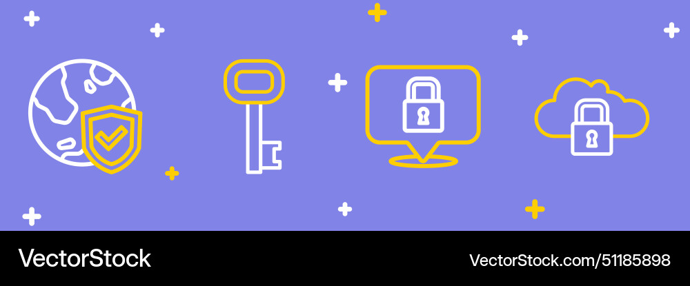 Set line cloud computing lock old key Set line cloud computing lock old key vector image