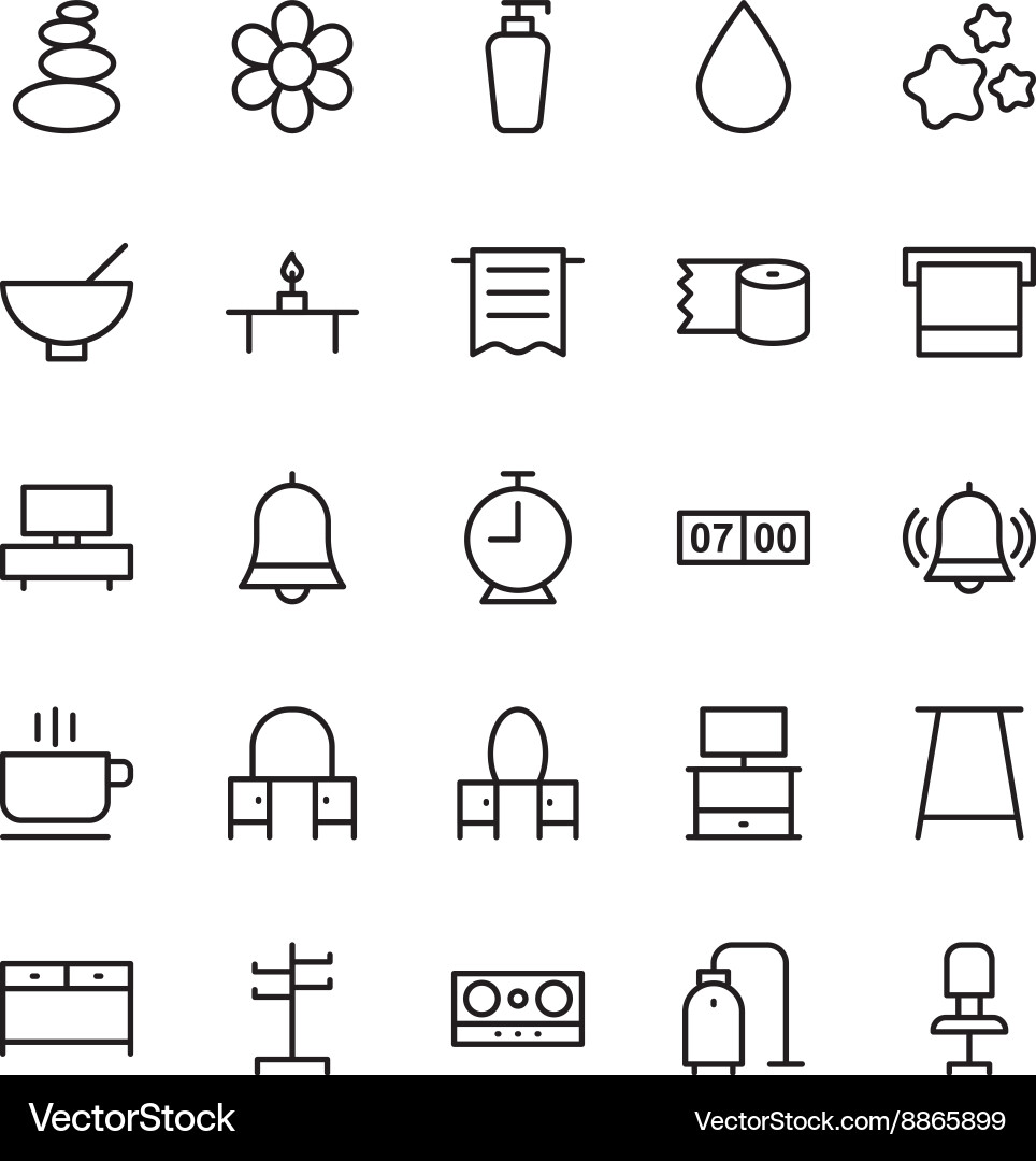 Hotel Icon Set - Line Style Vector Image