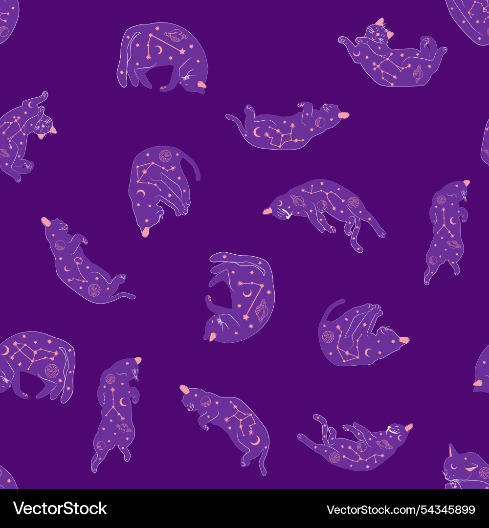 Mystical seamless pattern of cats in boho style Mystical seamless pattern of cats in boho style vector image