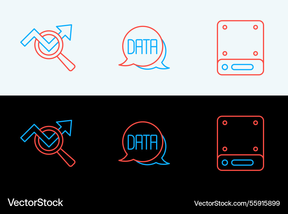 Set line server search data analysis and icon Set line server search data analysis and icon vector image