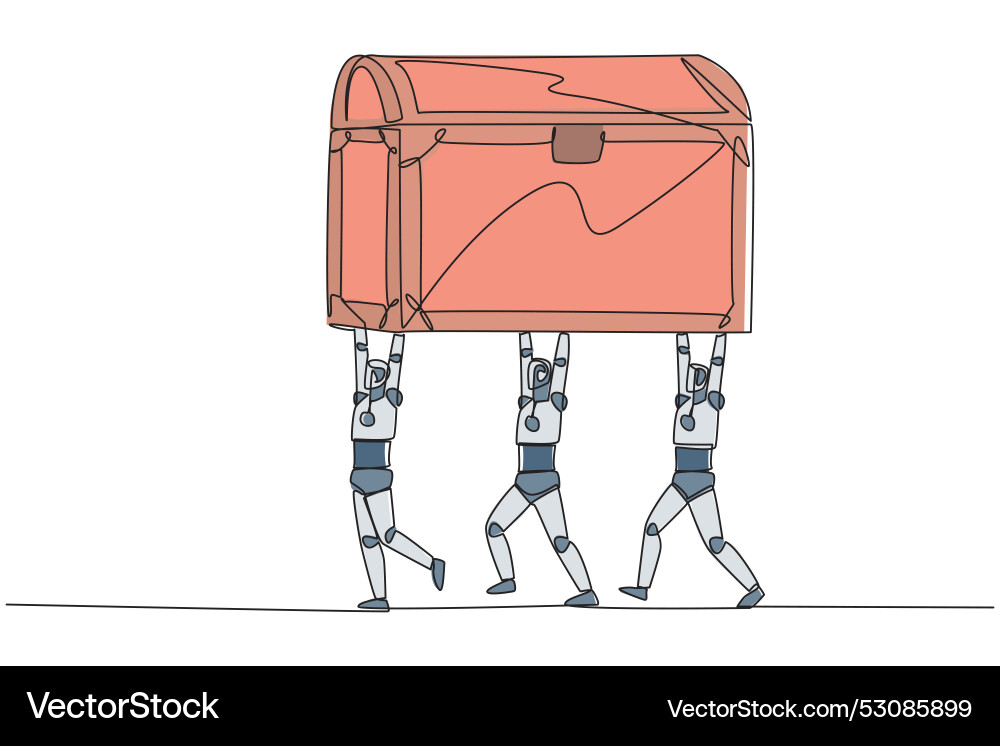 Single continuous line drawing group of robots Single continuous line drawing group of robots vector image