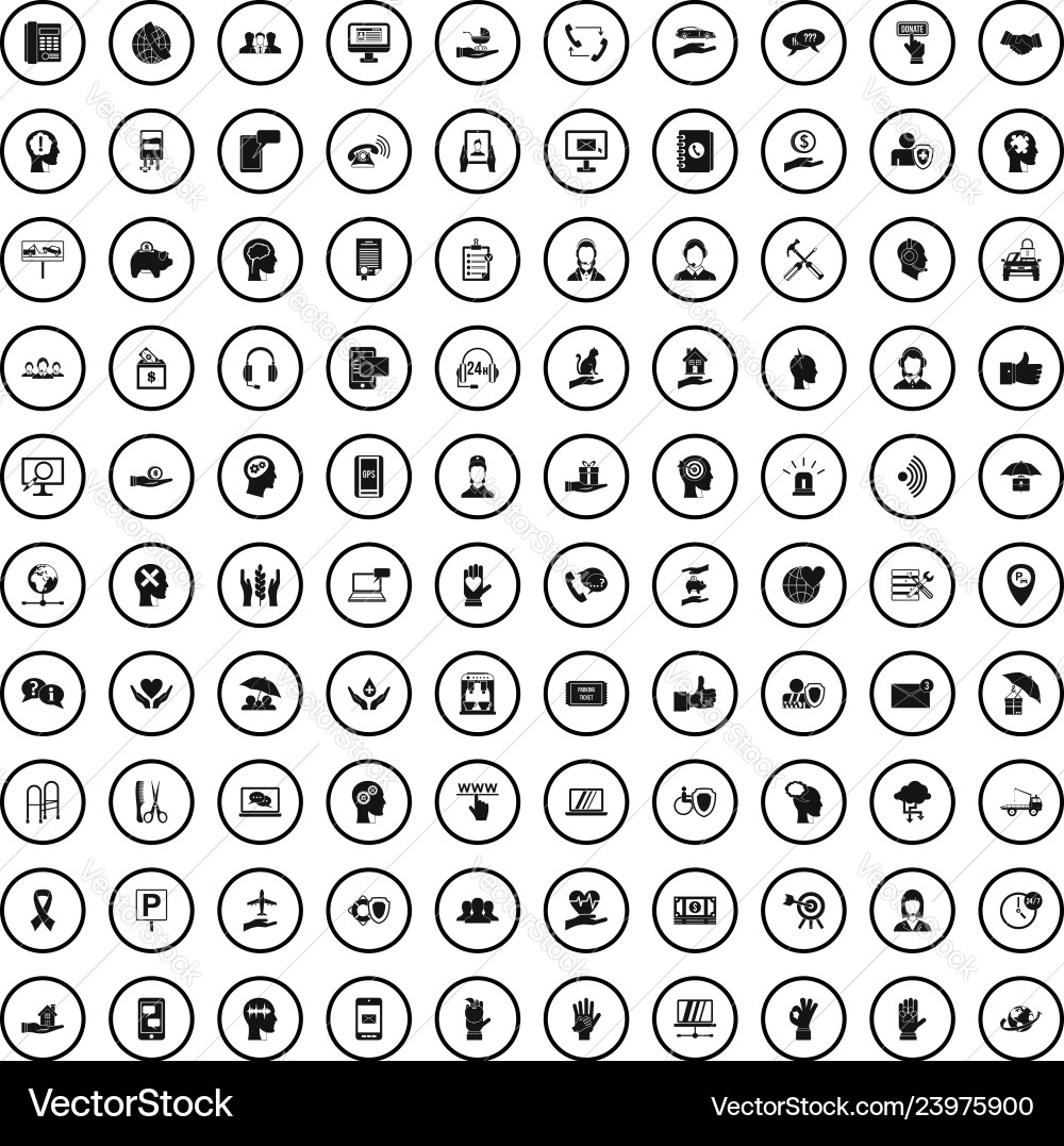 100 helpline icons set simple style 100 helpline icons set simple style vector image