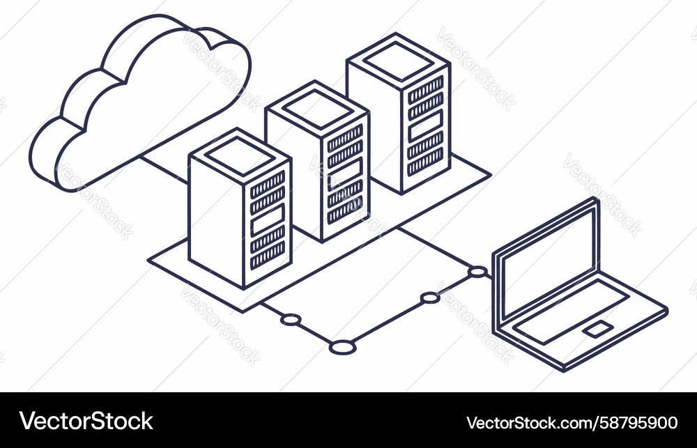 Cloud computing network with servers and laptop Vector Image