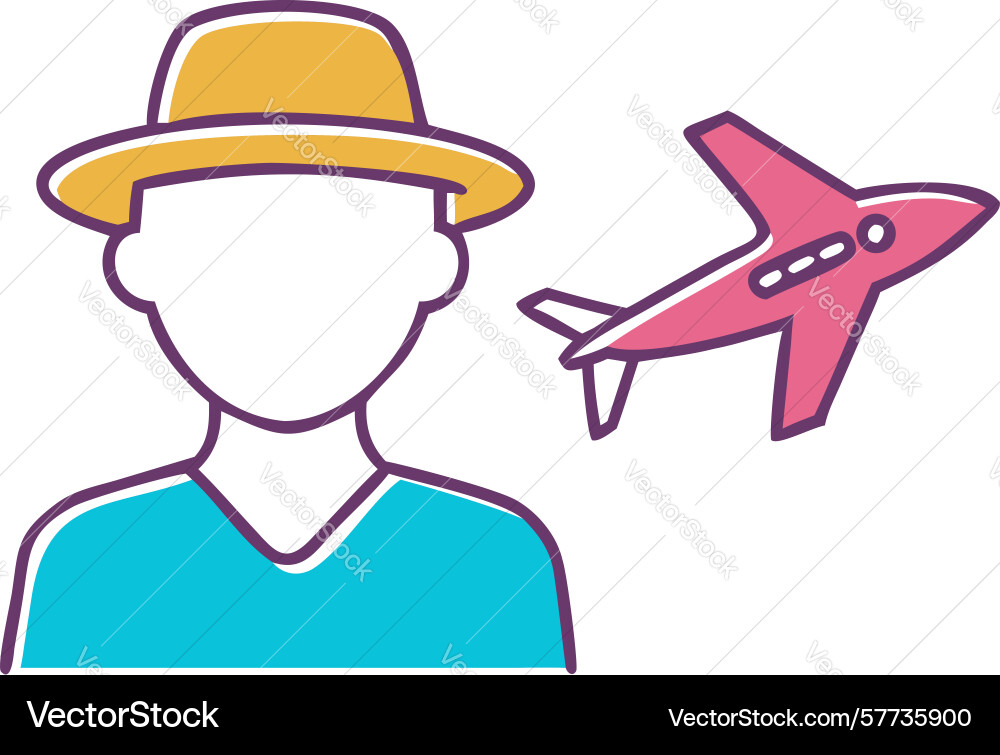 Man with fedora and airplane icon for stylish Vector Image