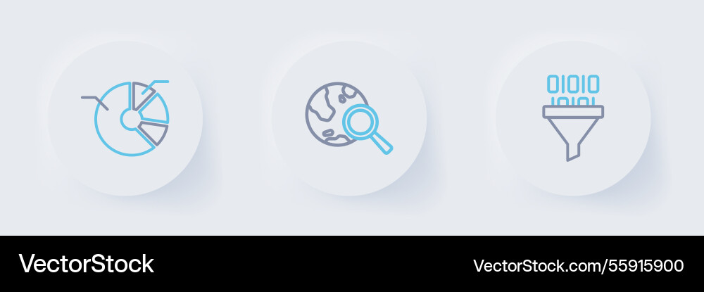 Set line binary code search globe and pie chart Set line binary code search globe and pie chart vector image