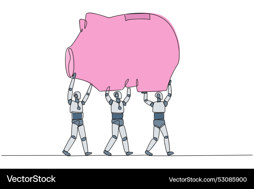 Single continuous line drawing group of robots Single continuous line drawing group of robots vector image