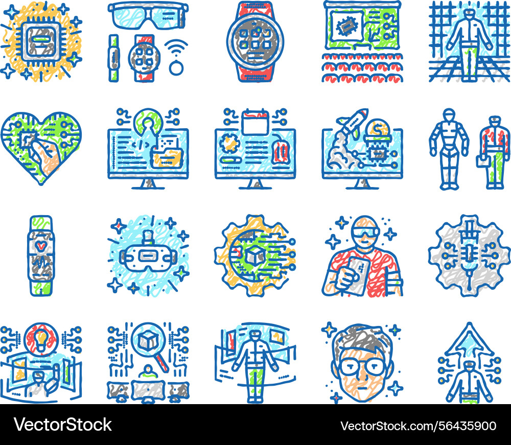Tech enthusiast geek nerd man icons hand drawn vector image