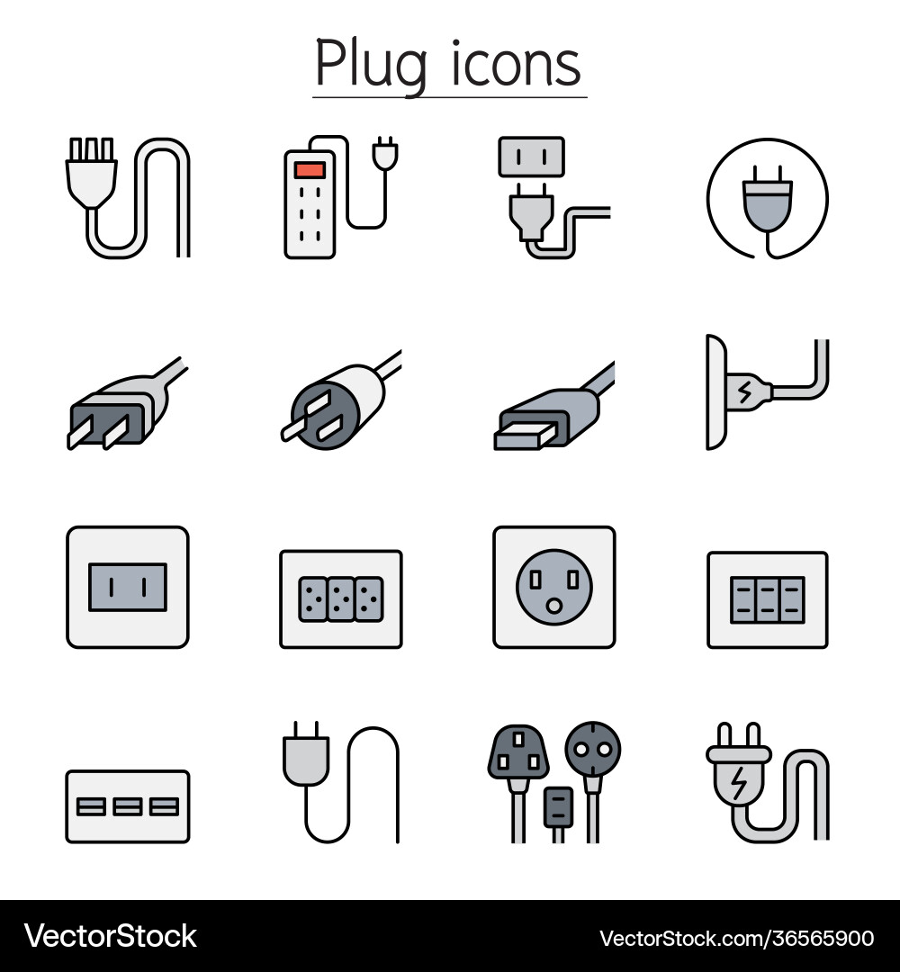 Thin Line Plug & Socket Icons Vector Image