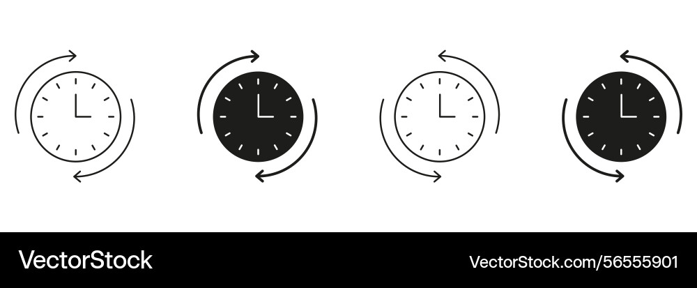 Clock with arrows line and solid icon set time Clock with arrows line and solid icon set time vector image