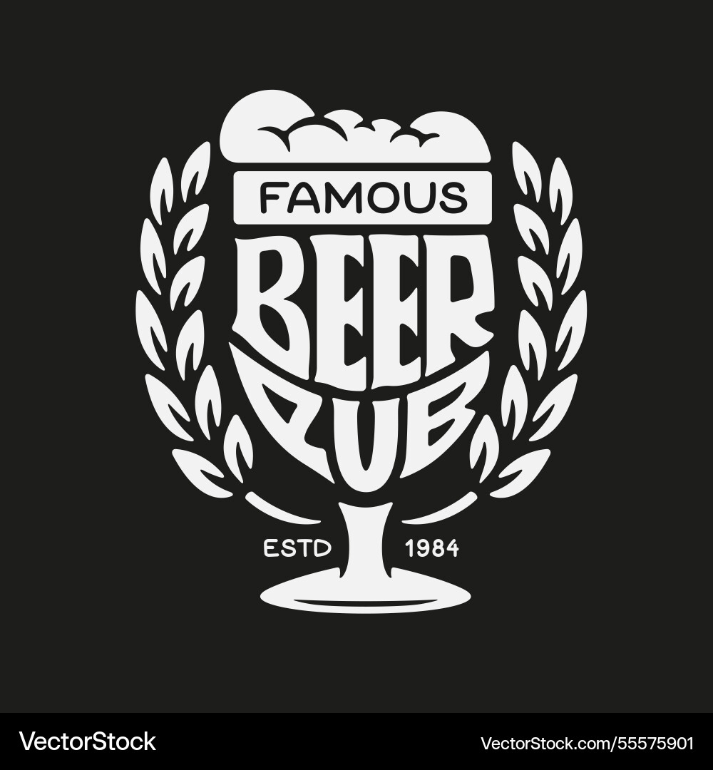 Craft beer pub logo emblem hand drawn theme Vector Image