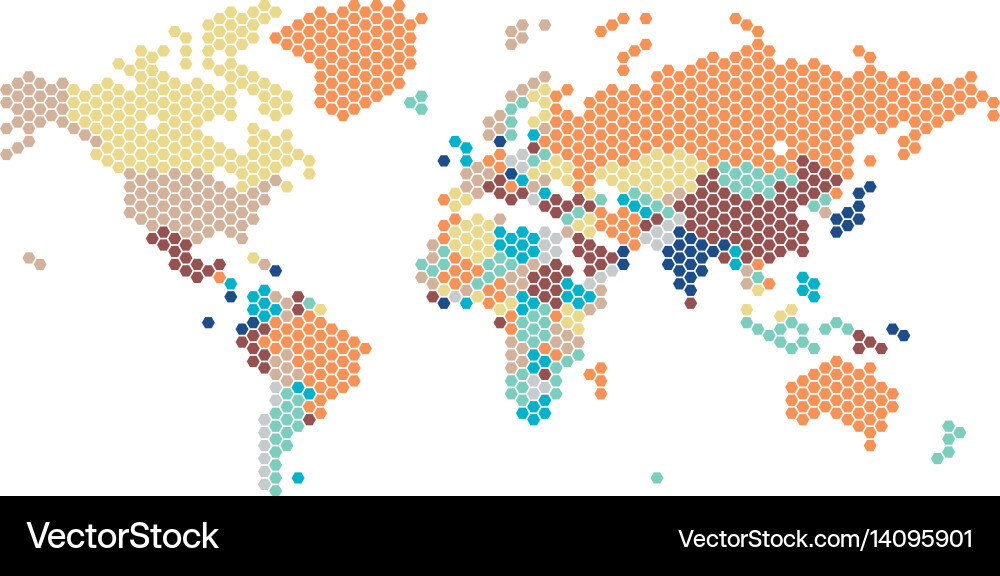 Hexagonal World Map with Dots Vector Image