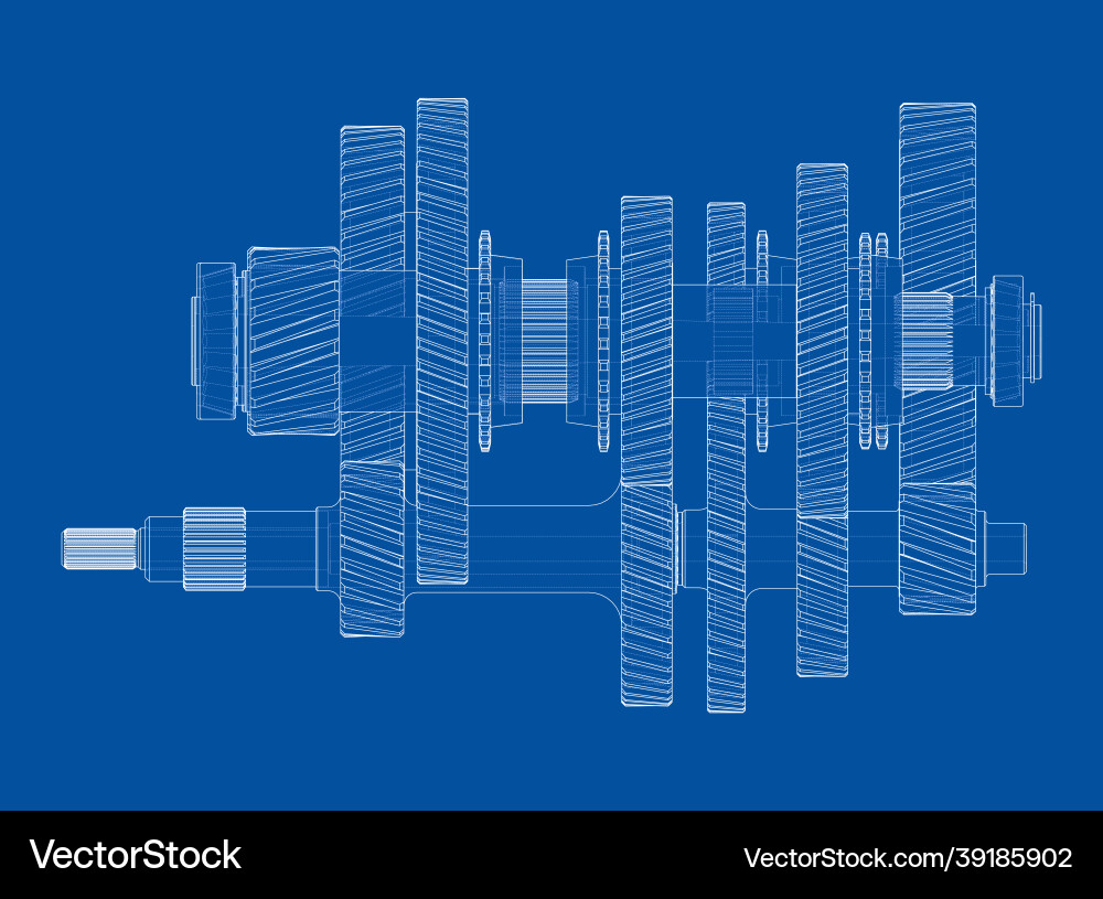 Gearbox sketch rendering of 3d Gearbox sketch rendering of 3d Vector Image