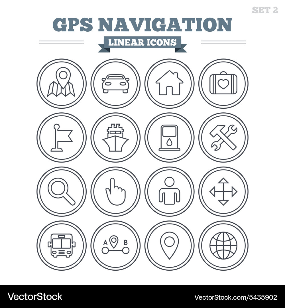 Gps navigation linear icons set thin outline Vector Image