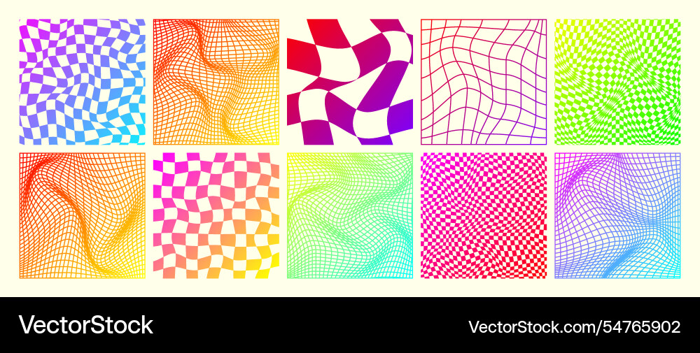 Groovy checkered pattern neon distorted tiled Groovy checkered pattern neon distorted tiled vector image