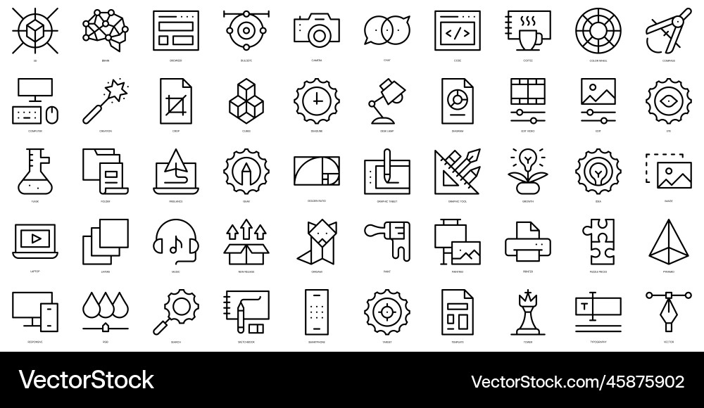 Set of simple outline creative process icons thin Set of simple outline creative process icons thin vector image